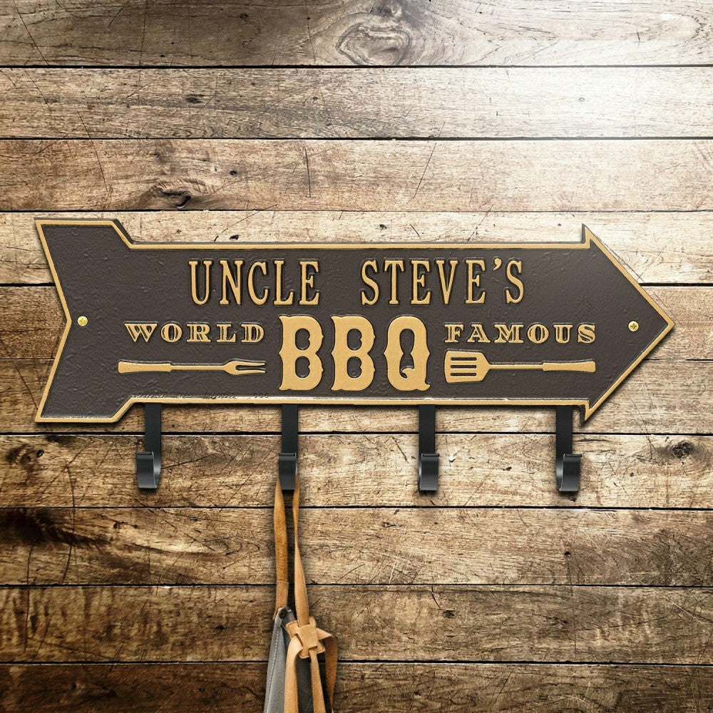 Plow & Hearth World Famous BBQ Arrow Hook Plaque, Antique Brass