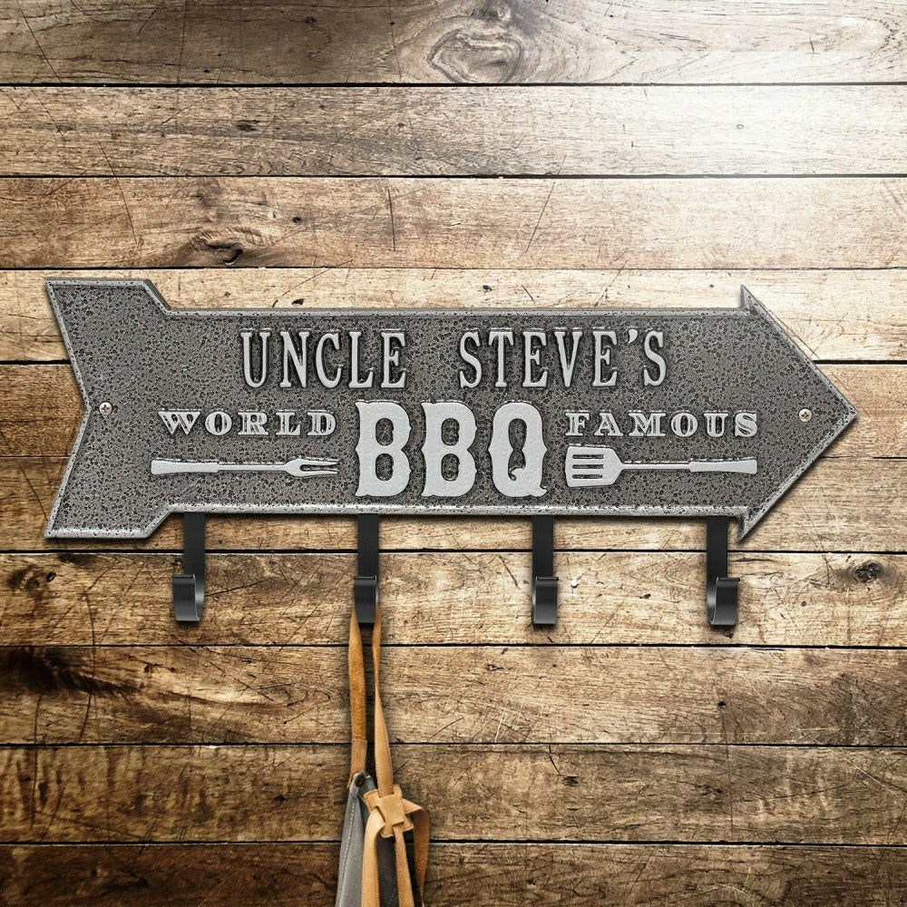Plow & Hearth World Famous BBQ Arrow Hook Plaque, Antique Brass
