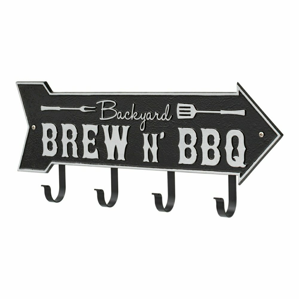 Plow & Hearth Backyard Brew N' BBQ Arrow Hook Plaque, Antique Brass