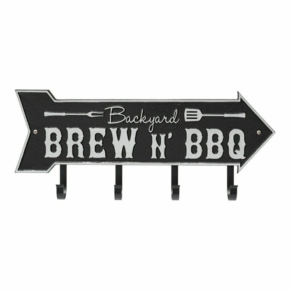 Plow & Hearth Backyard Brew N' BBQ Arrow Hook Plaque, Antique Brass
