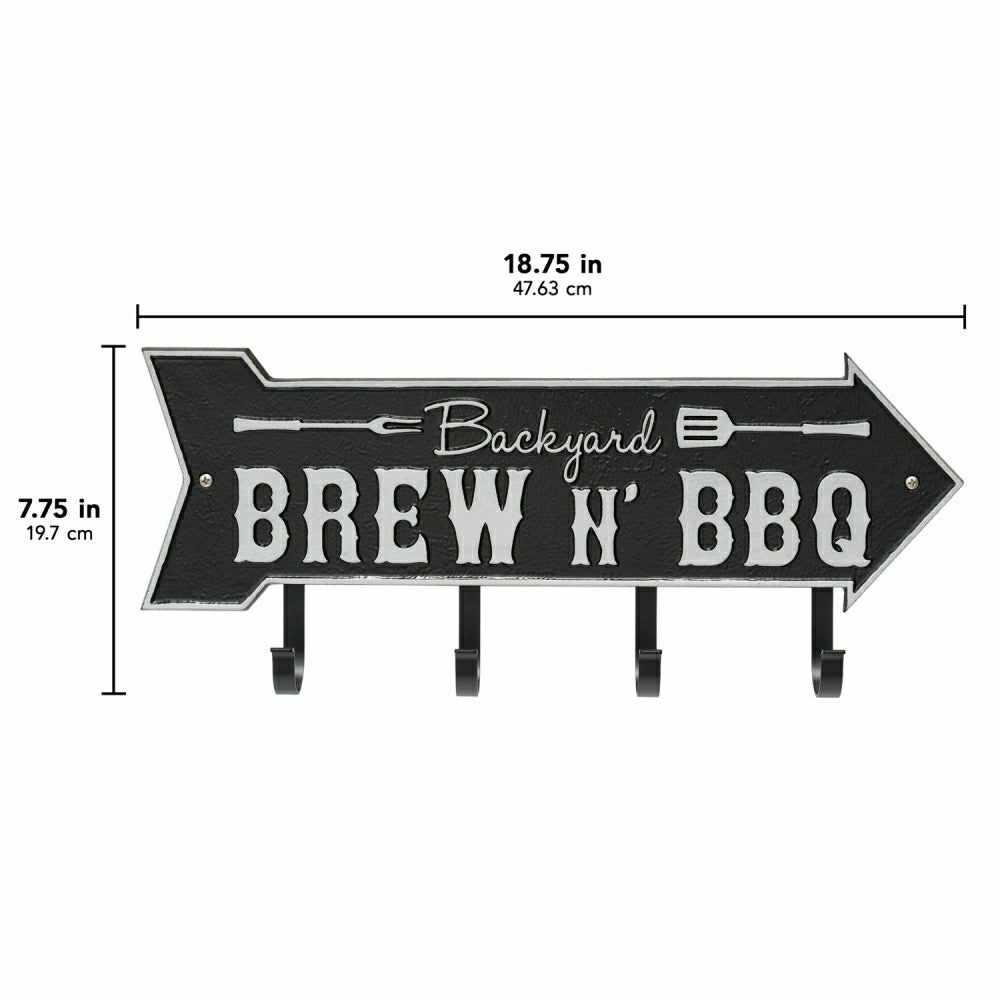 Plow & Hearth Backyard Brew N' BBQ Arrow Hook Plaque, Antique Brass