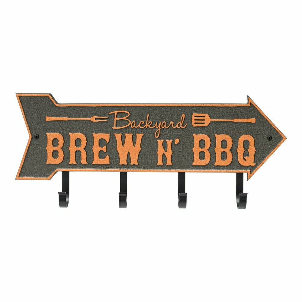 Plow & Hearth Backyard Brew N' BBQ Arrow Hook Plaque, Antique Brass