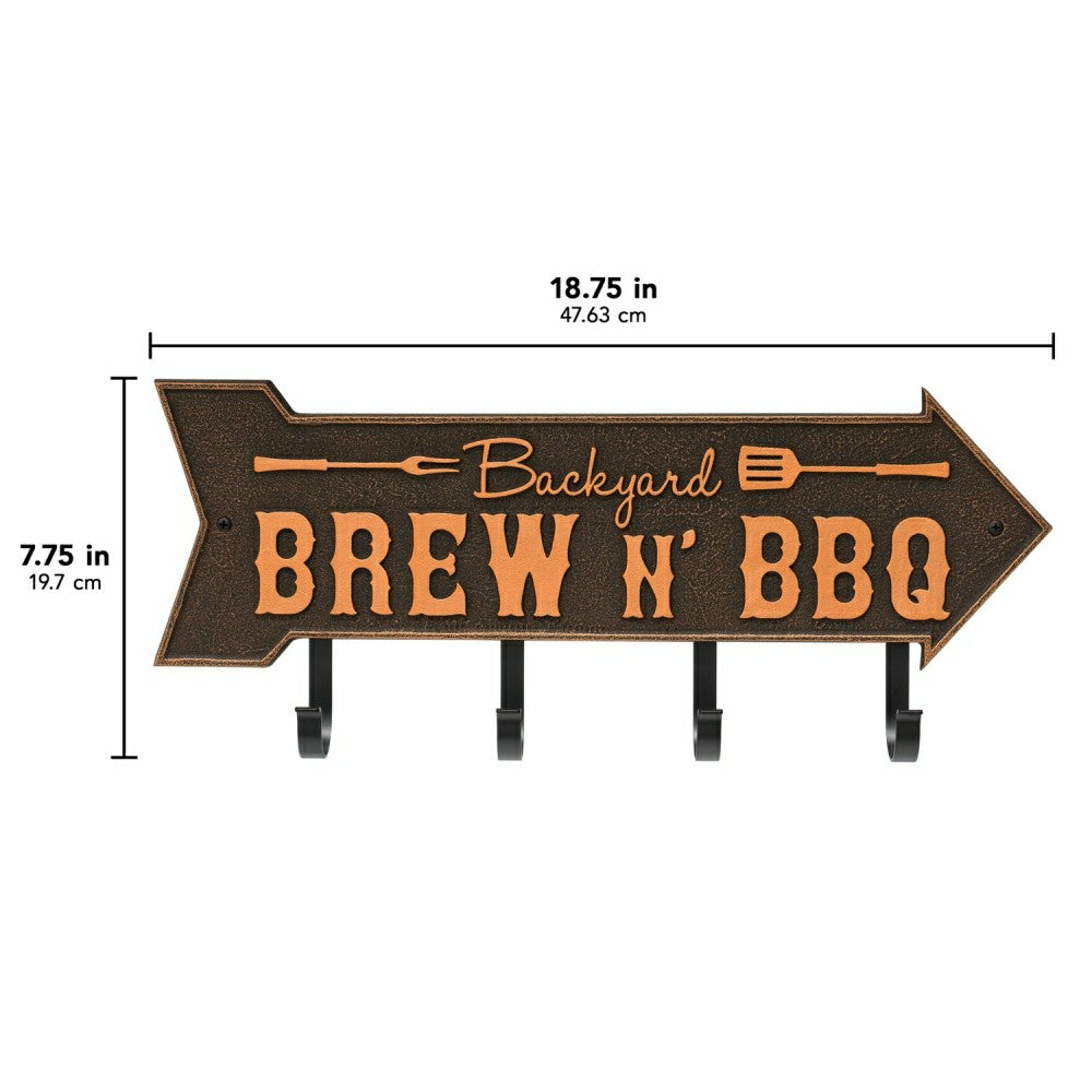 Plow & Hearth Backyard Brew N' BBQ Arrow Hook Plaque, Antique Brass