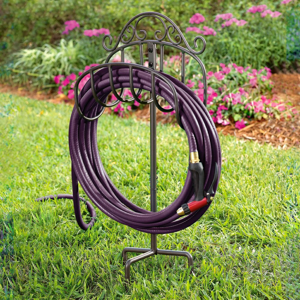 Plow & Hearth Wrought Iron Hose Holder with Ground Stake