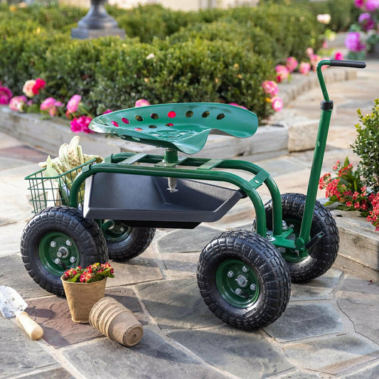 Plow & Hearth Green Rolling Scoot-N-Do Garden Seat