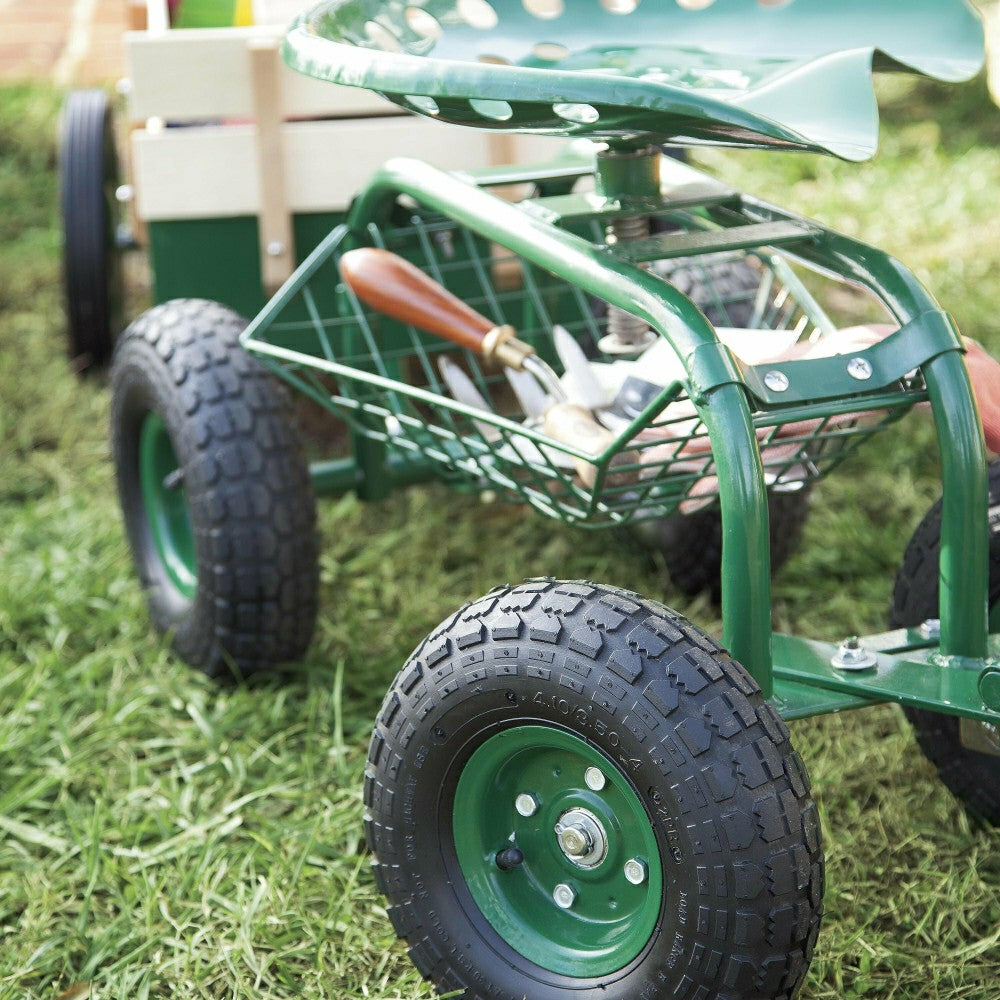 Plow & Hearth Green Rolling Scoot-N-Do Garden Seat