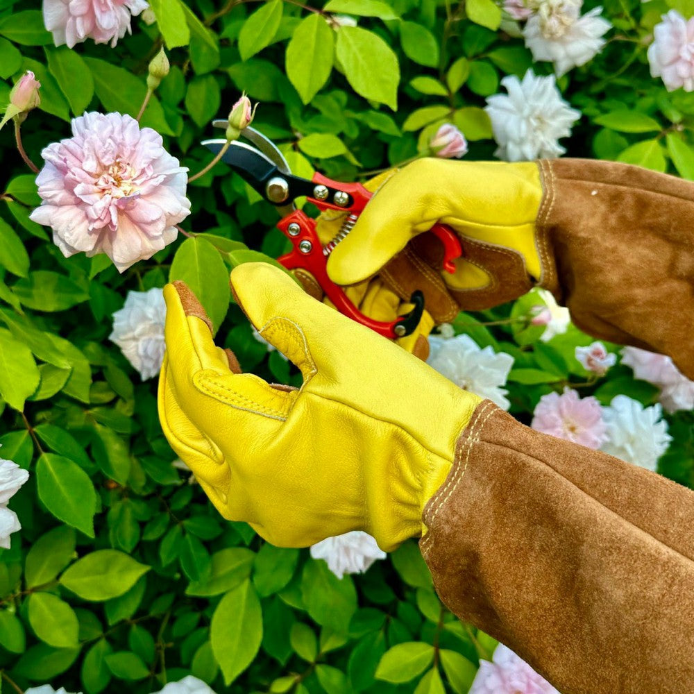 Plow & Hearth Long Garden Gloves - Rose Pruning Gloves (Soft Cowhide)