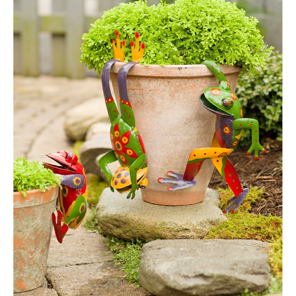 Plow & Hearth Set of 3 Hand Painted Frog Pot Hangers