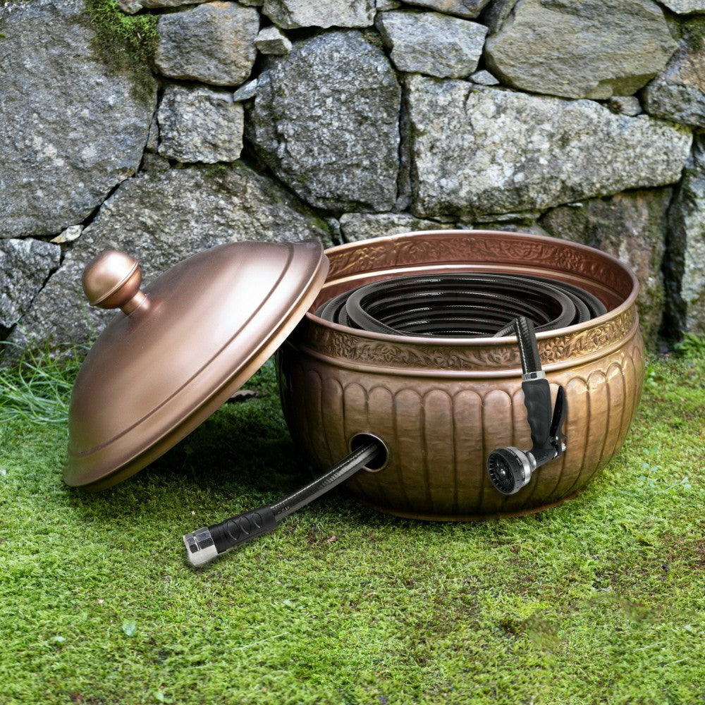 Plow & Hearth La Jolla Copper Finished Hose Pot with lid