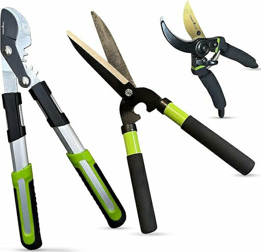 Plow & Hearth Yard Pruning & Trimming Set - Includes Hedge Shears, Garden Loppers, P