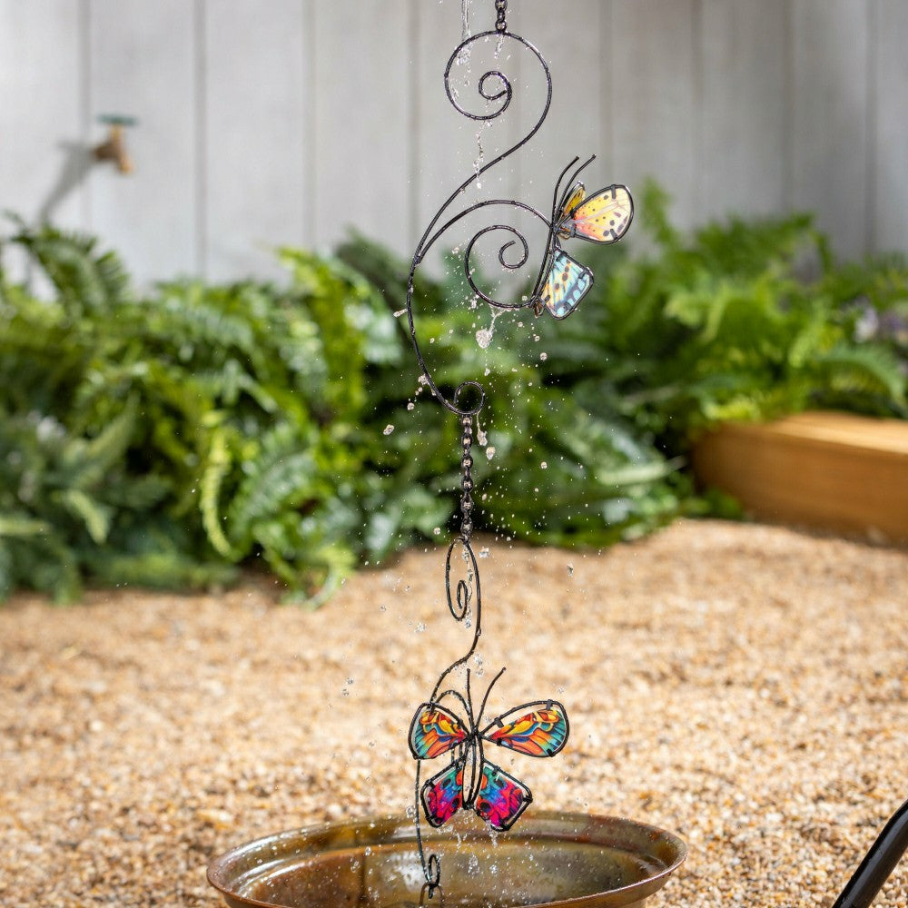 Plow & Hearth Cottage Garden Rain Chain, Metal & Glass Butterfly, 62"