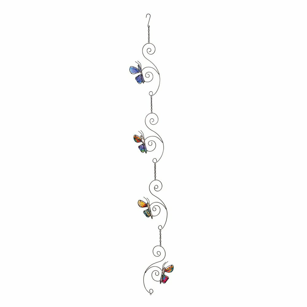 Plow & Hearth Cottage Garden Rain Chain, Metal & Glass Butterfly, 62"