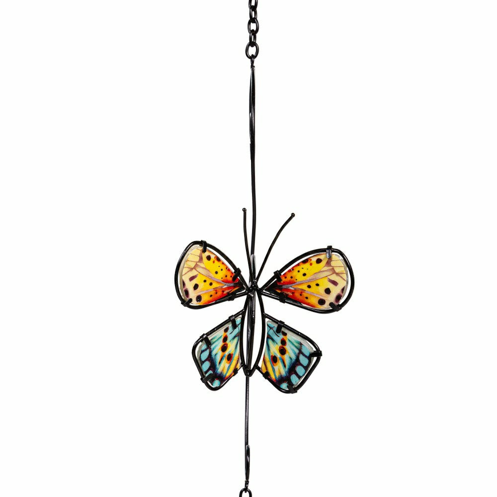 Plow & Hearth Cottage Garden Rain Chain, Metal & Glass Butterfly, 62"