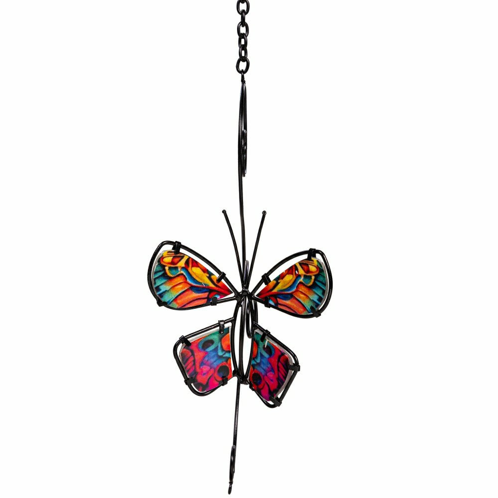Plow & Hearth Cottage Garden Rain Chain, Metal & Glass Butterfly, 62"