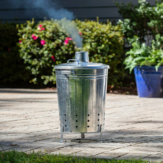 Plow & Hearth 23" Galvanized Metal Garden Incinerator Waste Can