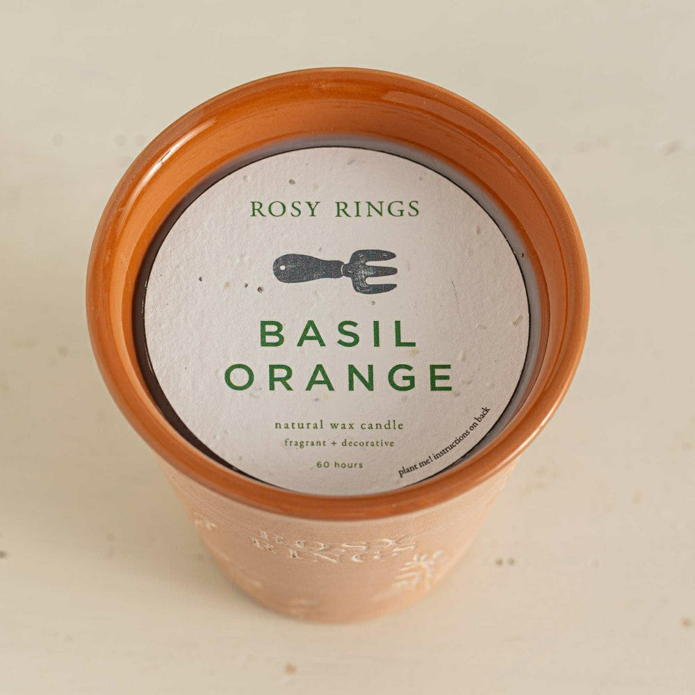 Plow & Hearth Basil Orange Garden Pot Candle + Plantable Seed Paper Dust Covers