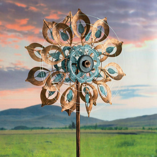 Plow & Hearth Antique Blue and Copper Lily Flower Solar Wind Spinner