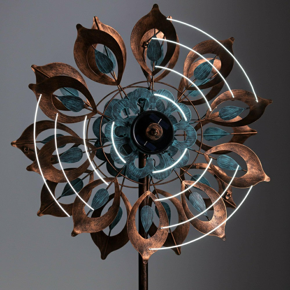 Plow & Hearth Antique Blue and Copper Lily Flower Solar Wind Spinner