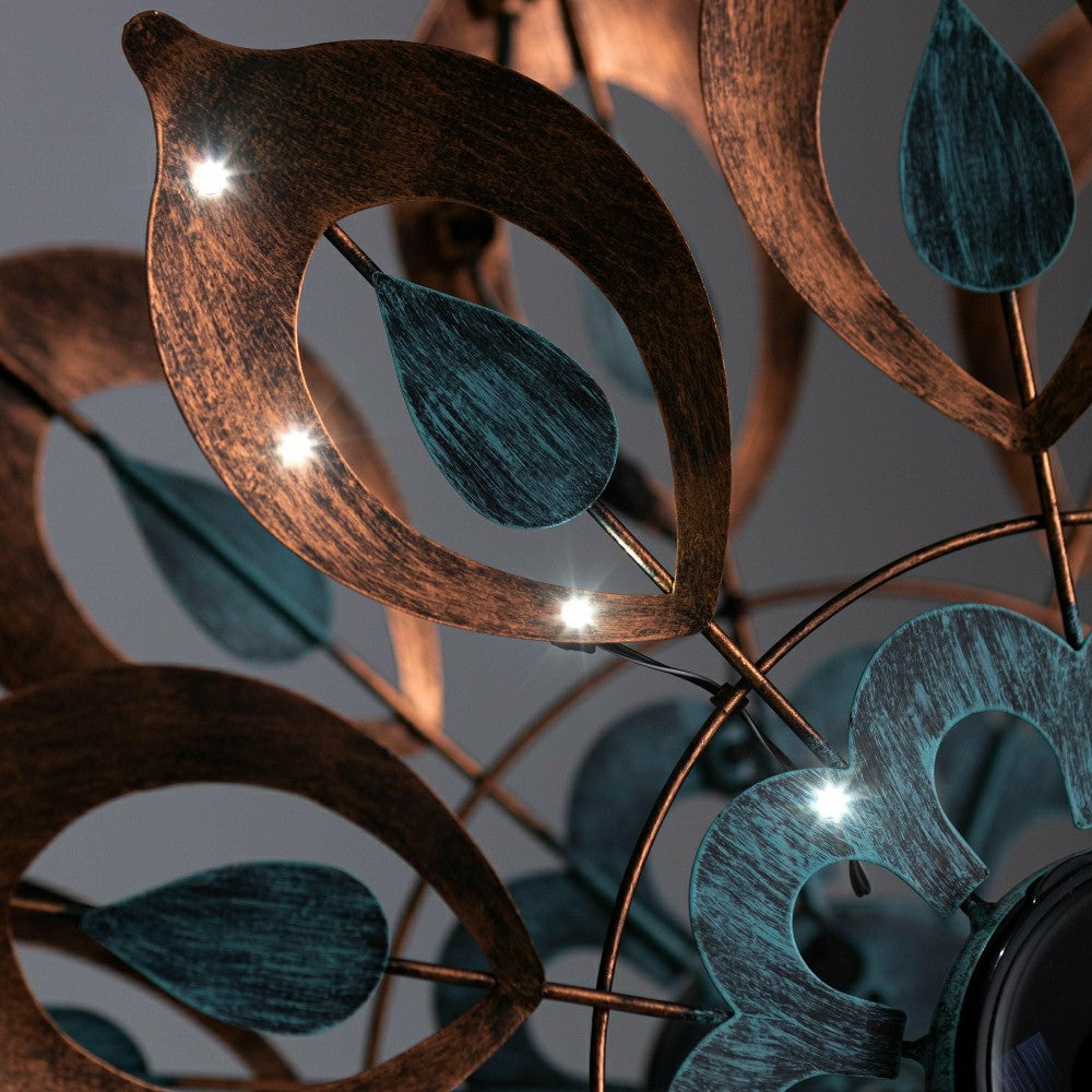 Plow & Hearth Antique Blue and Copper Lily Flower Solar Wind Spinner