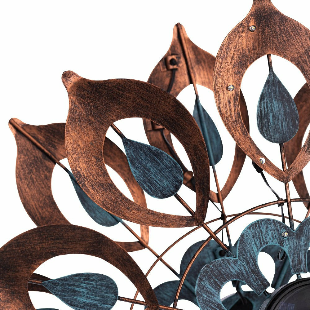 Plow & Hearth Antique Blue and Copper Lily Flower Solar Wind Spinner