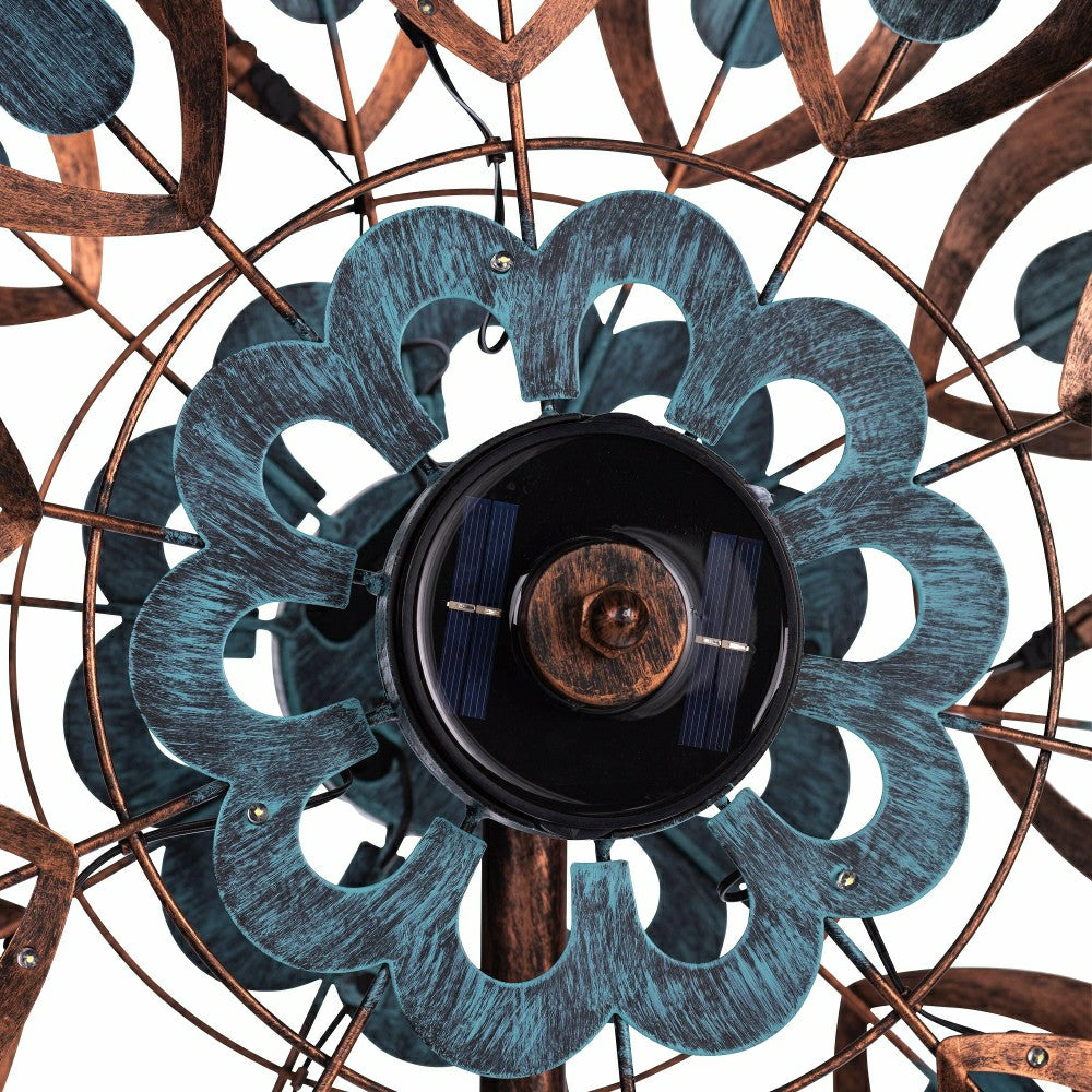 Plow & Hearth Antique Blue and Copper Lily Flower Solar Wind Spinner