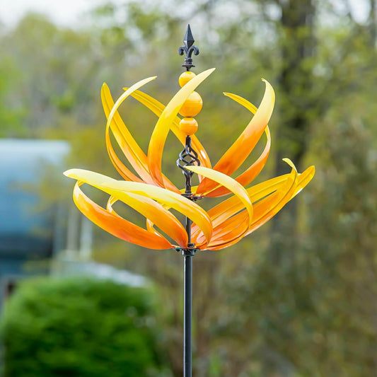 Plow & Hearth 91"H Wind Spinner, Yellow Lotus