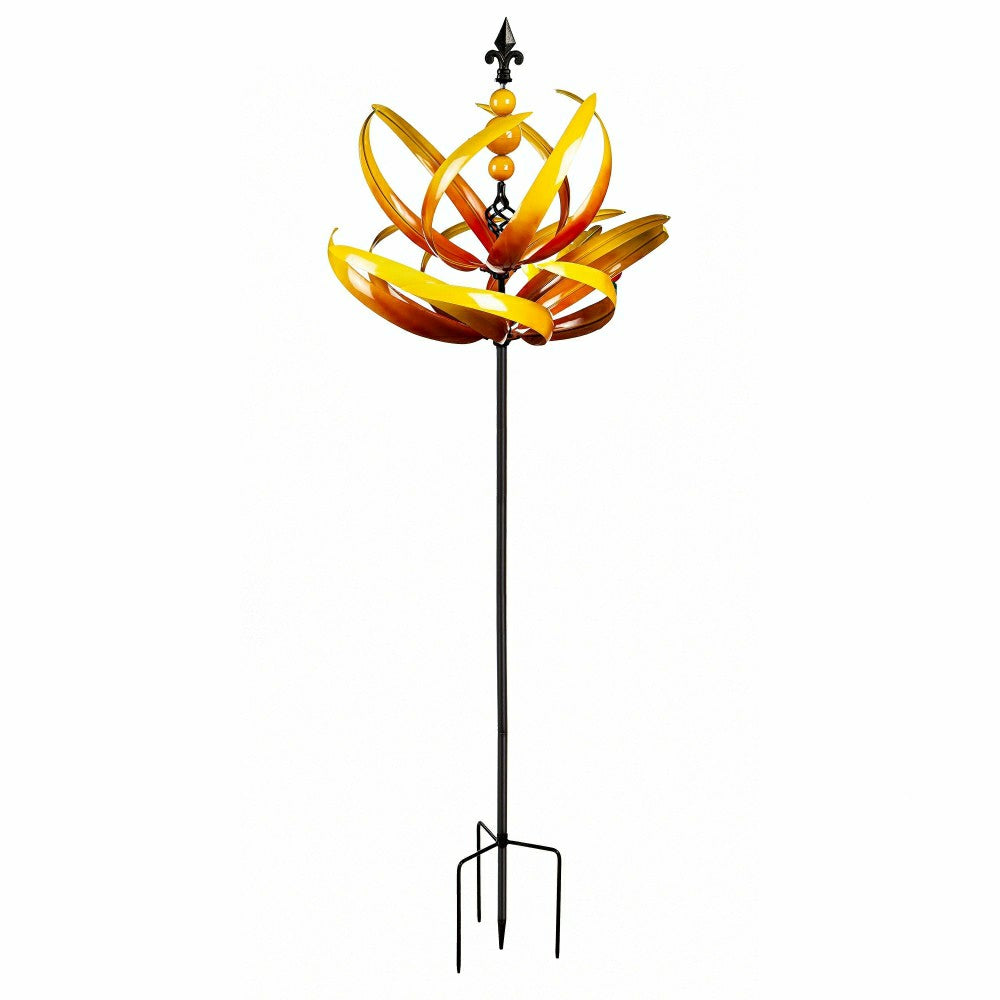 Plow & Hearth 91"H Wind Spinner, Yellow Lotus