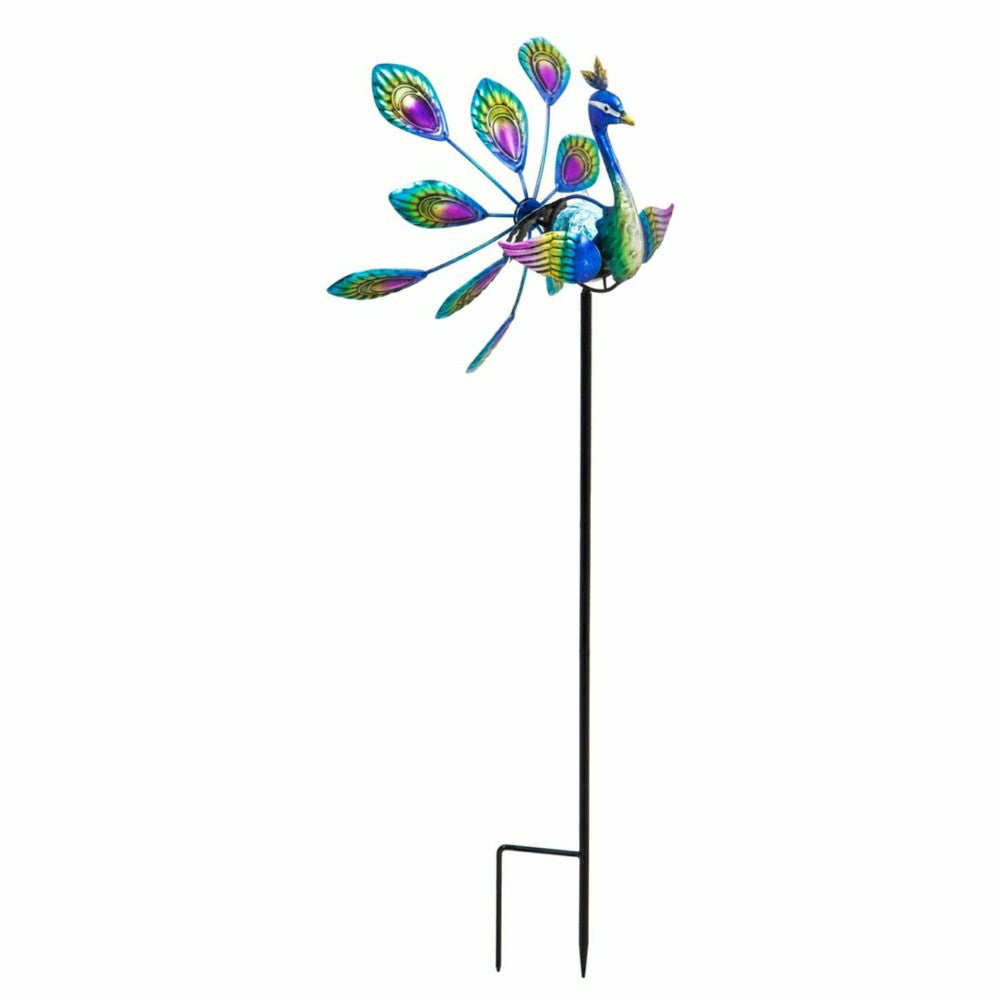 Plow & Hearth Tropical Oasis Wind Spinner, Solar Staked Peacock Staked Wind Spinner,