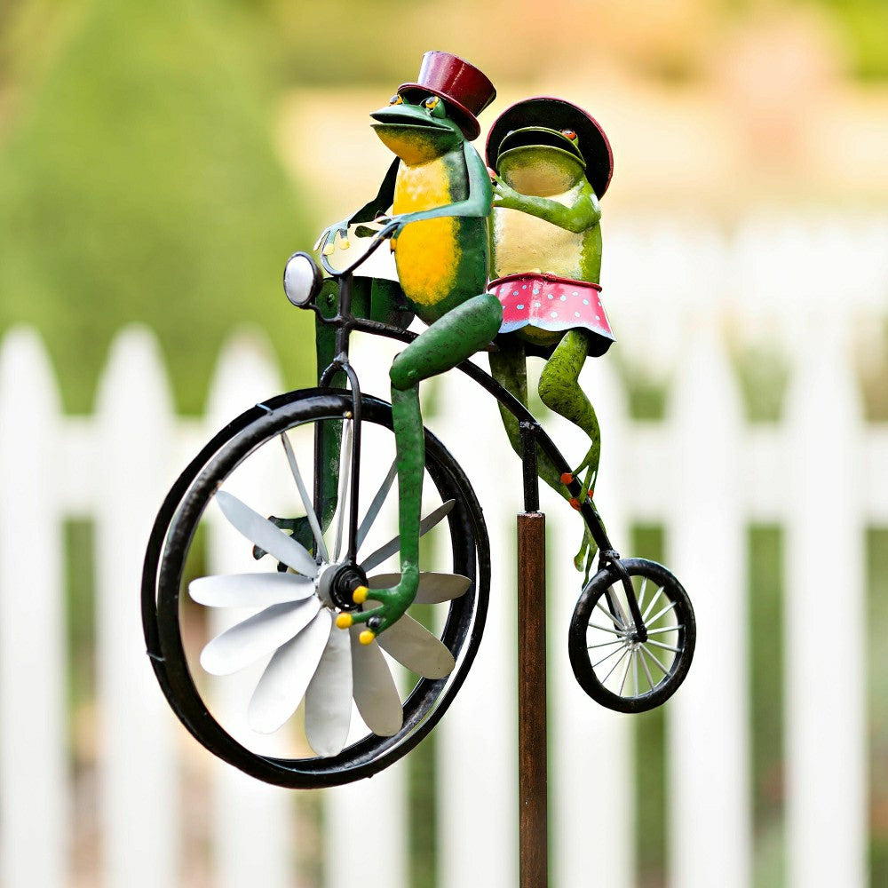 Plow & Hearth Handmade Bicycling Frogs Metal Wind Spinner