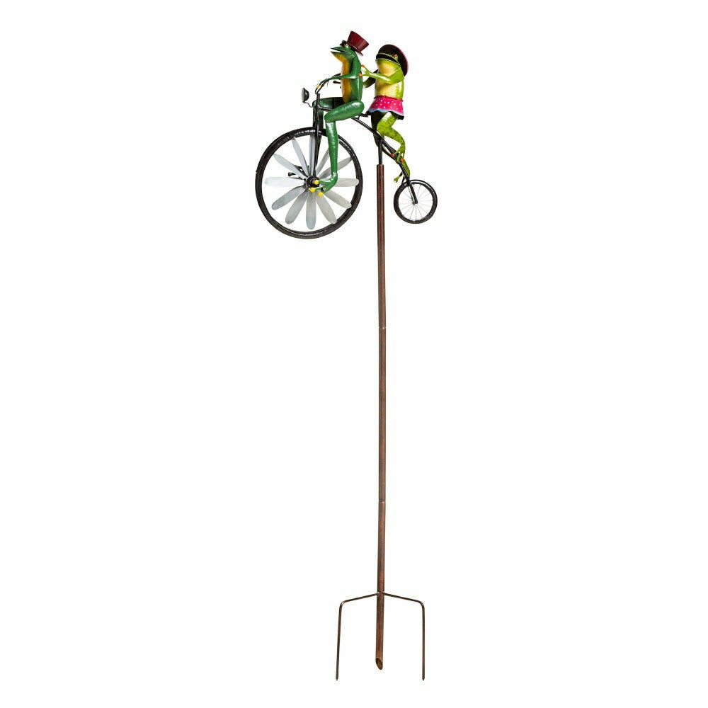 Plow & Hearth Handmade Bicycling Frogs Metal Wind Spinner