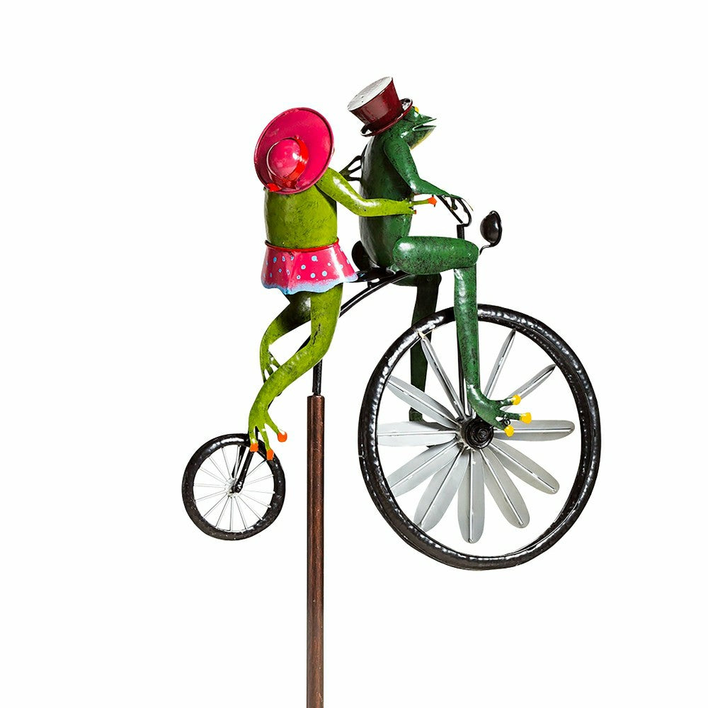 Plow & Hearth Handmade Bicycling Frogs Metal Wind Spinner