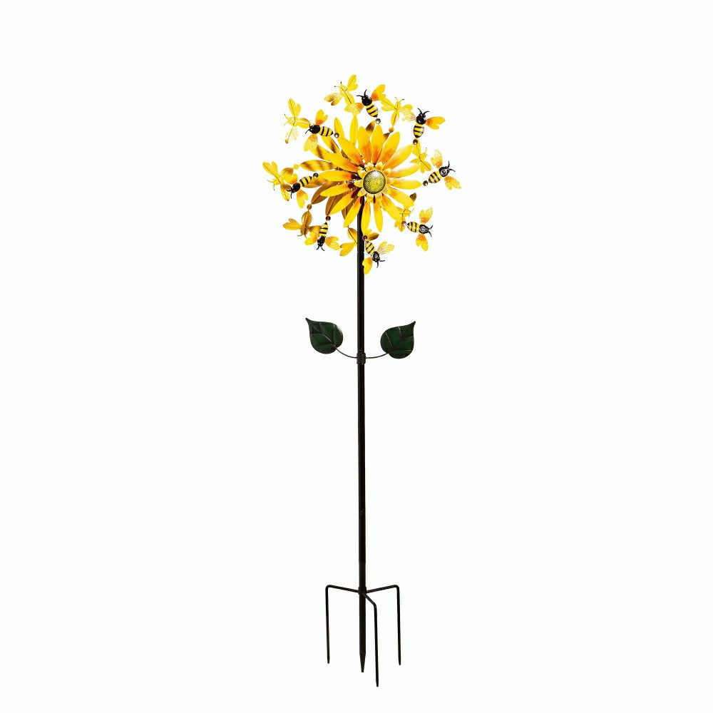 Plow & Hearth Sunflower & Bees Metal Wind Spinner, 75"H