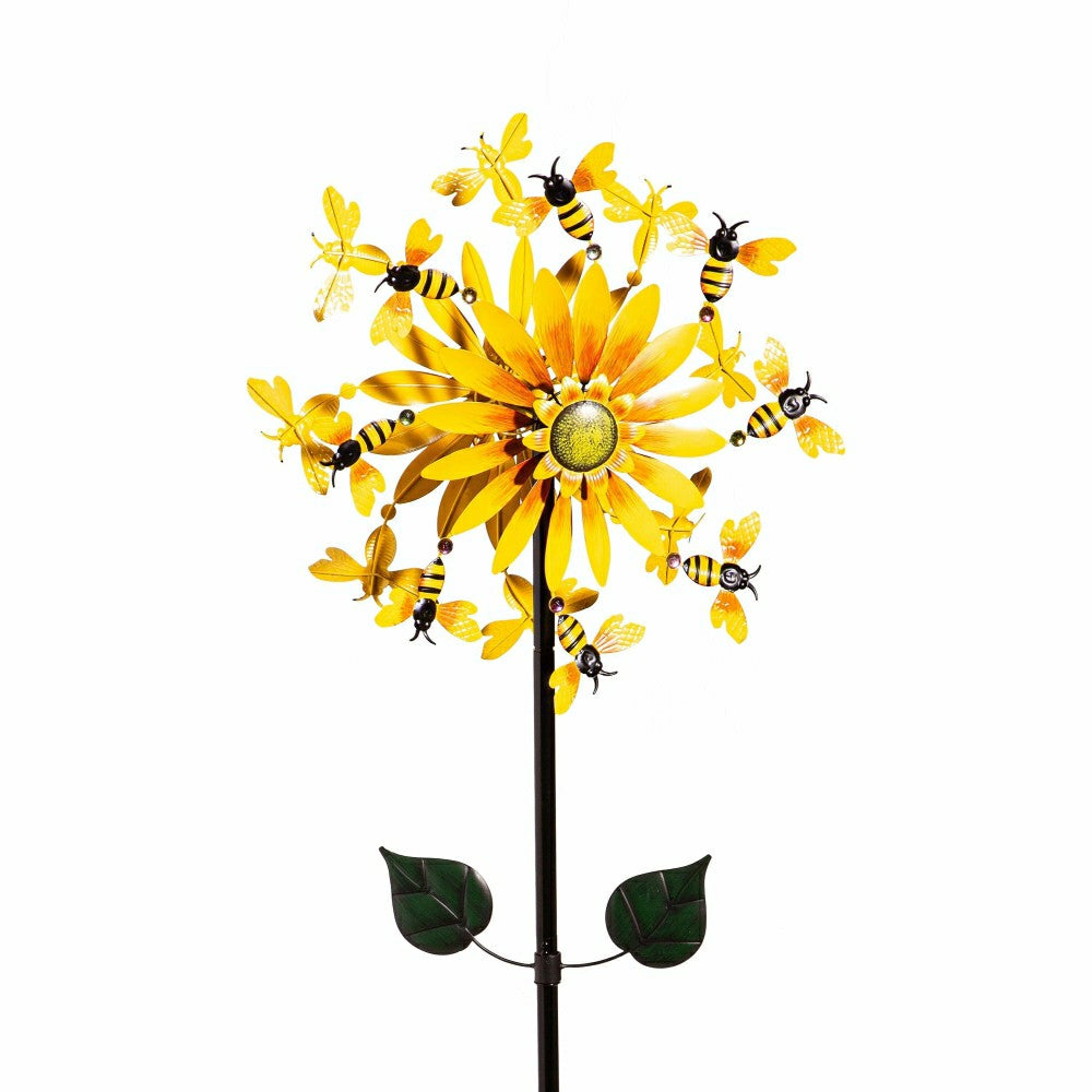 Plow & Hearth Sunflower & Bees Metal Wind Spinner, 75"H