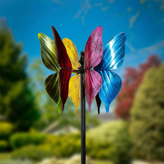 Plow & Hearth Colorful Butterfly Metal Wind Spinner, 65" H