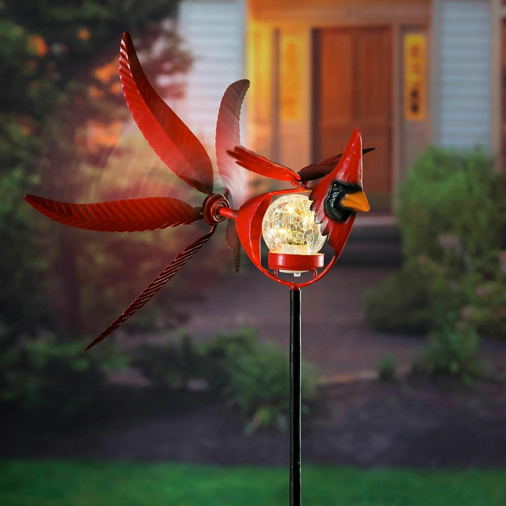 Plow & Hearth Memorial Mobile, Solar Cardinal Metal Wind Spinner with Glass Orb