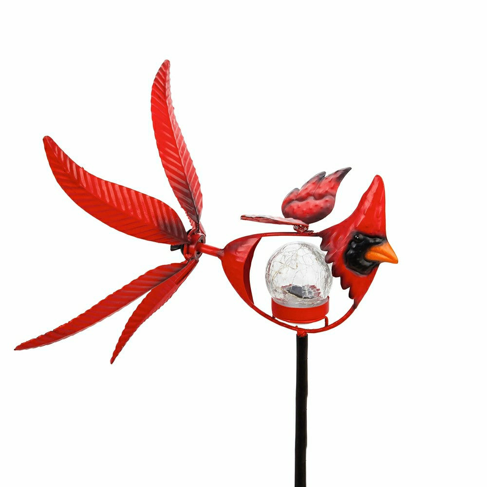 Plow & Hearth Memorial Mobile, Solar Cardinal Metal Wind Spinner with Glass Orb