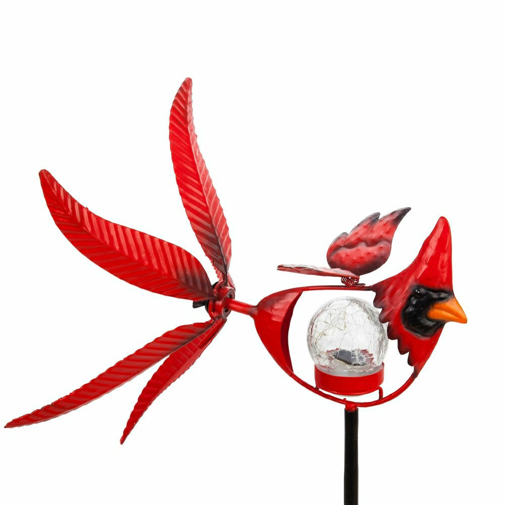 Plow & Hearth Memorial Mobile, Solar Cardinal Metal Wind Spinner with Glass Orb