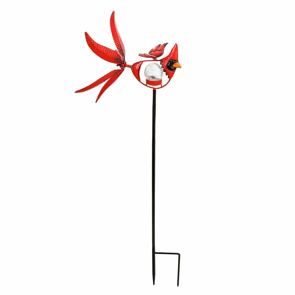 Plow & Hearth Memorial Mobile, Solar Cardinal Metal Wind Spinner with Glass Orb