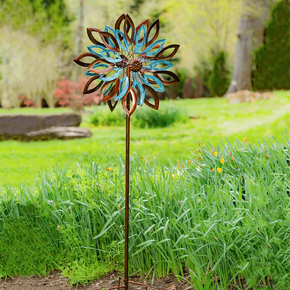 Plow & Hearth 75"H Wind Spinner, Copper and Verdigris Leaves