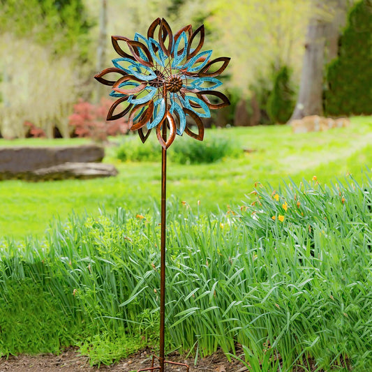 Plow & Hearth 75"H Wind Spinner, Copper and Verdigris Leaves