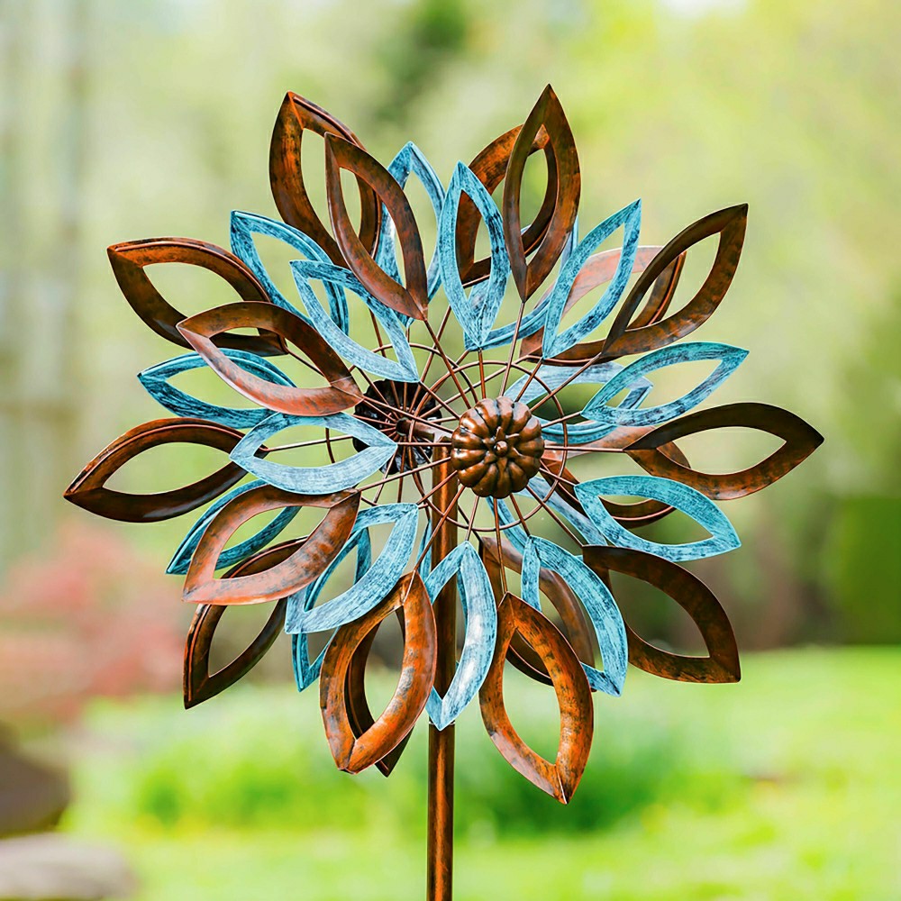 Plow & Hearth 75"H Wind Spinner, Copper and Verdigris Leaves