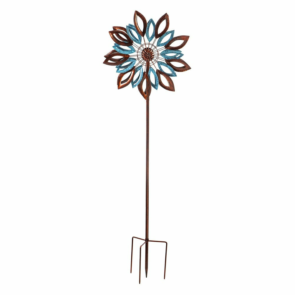 Plow & Hearth 75"H Wind Spinner, Copper and Verdigris Leaves
