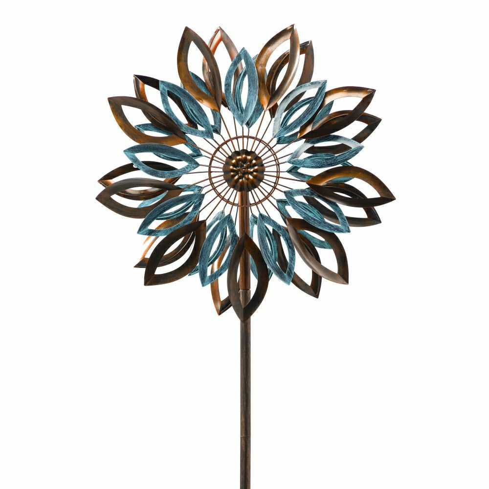 Plow & Hearth 75"H Wind Spinner, Copper and Verdigris Leaves