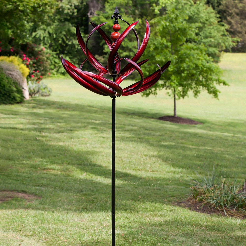 Plow & Hearth Crimson Lotus Metal Wind Spinner