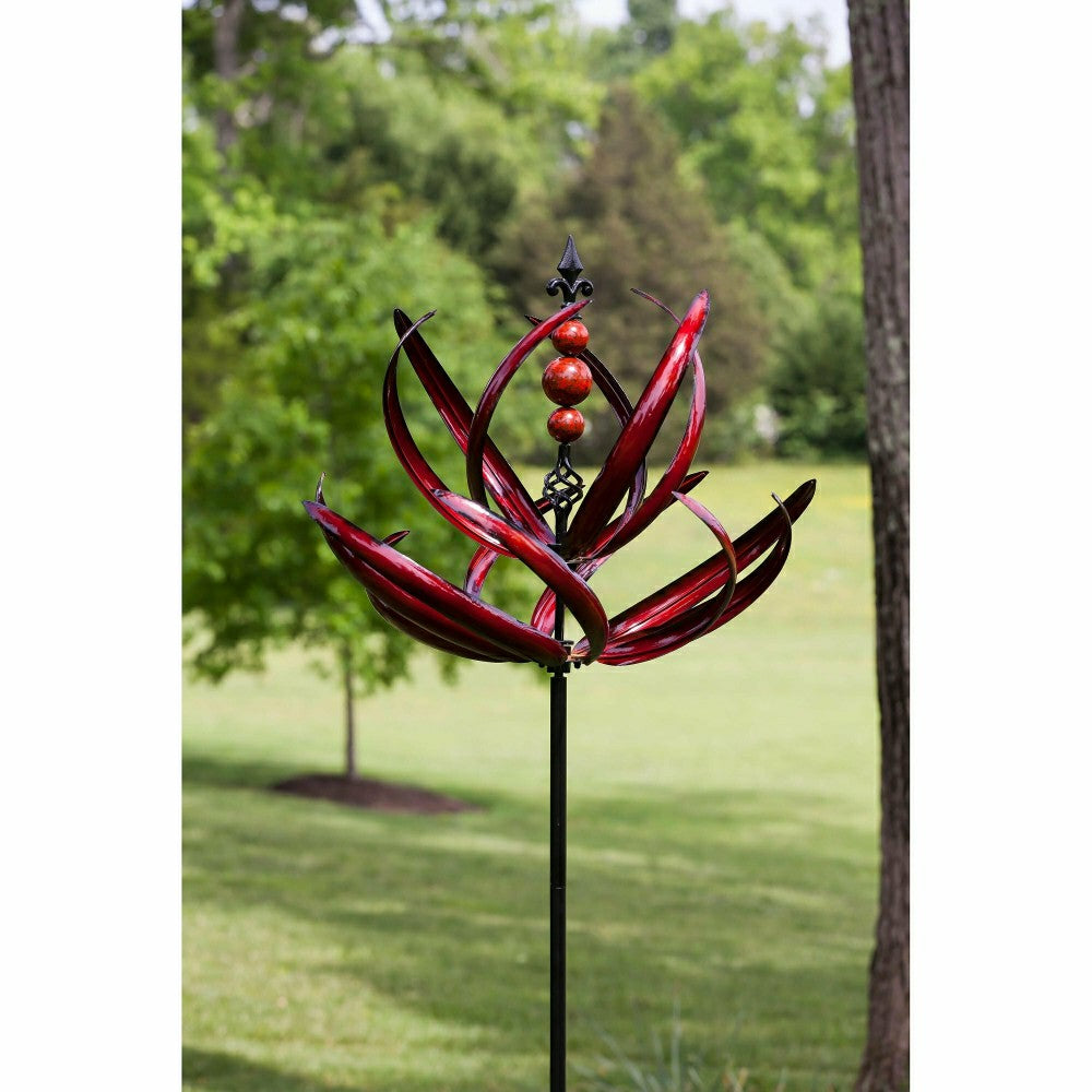 Plow & Hearth Crimson Lotus Metal Wind Spinner