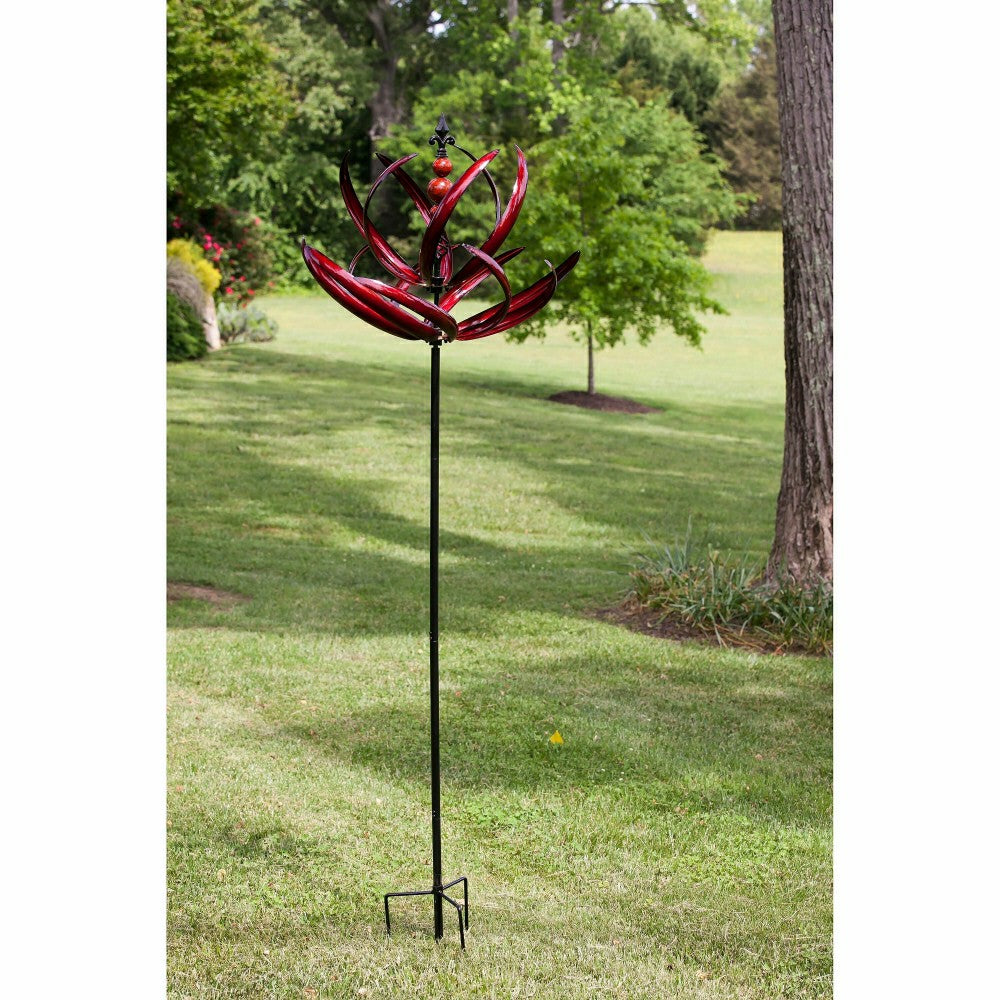 Plow & Hearth Crimson Lotus Metal Wind Spinner
