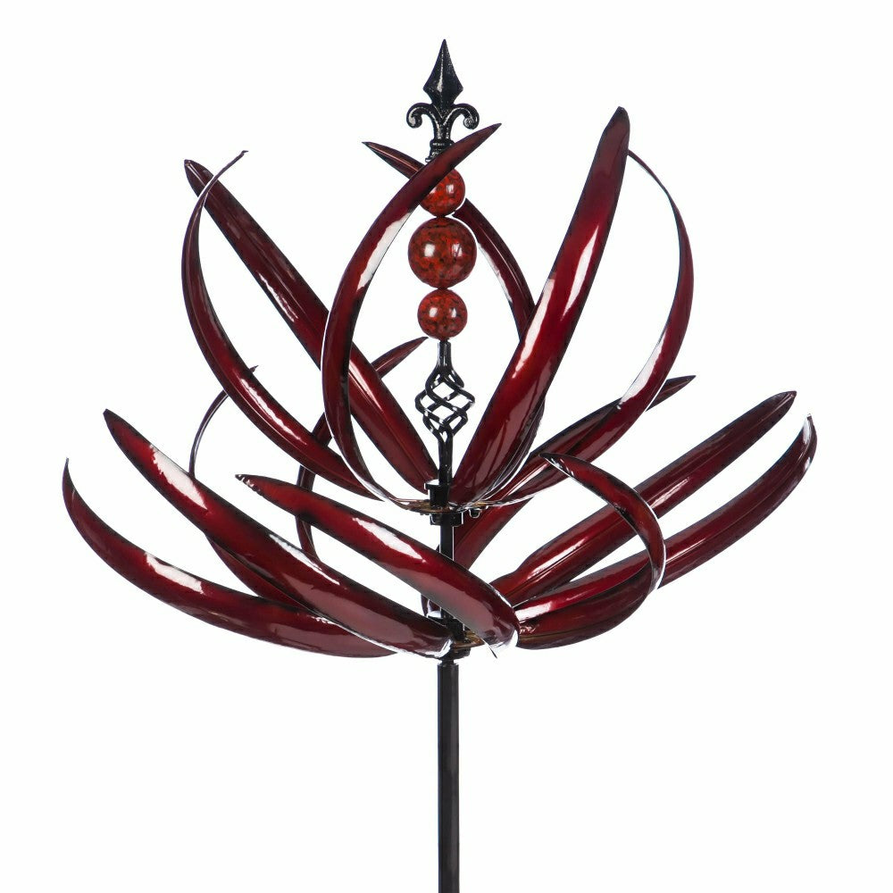 Plow & Hearth Crimson Lotus Metal Wind Spinner