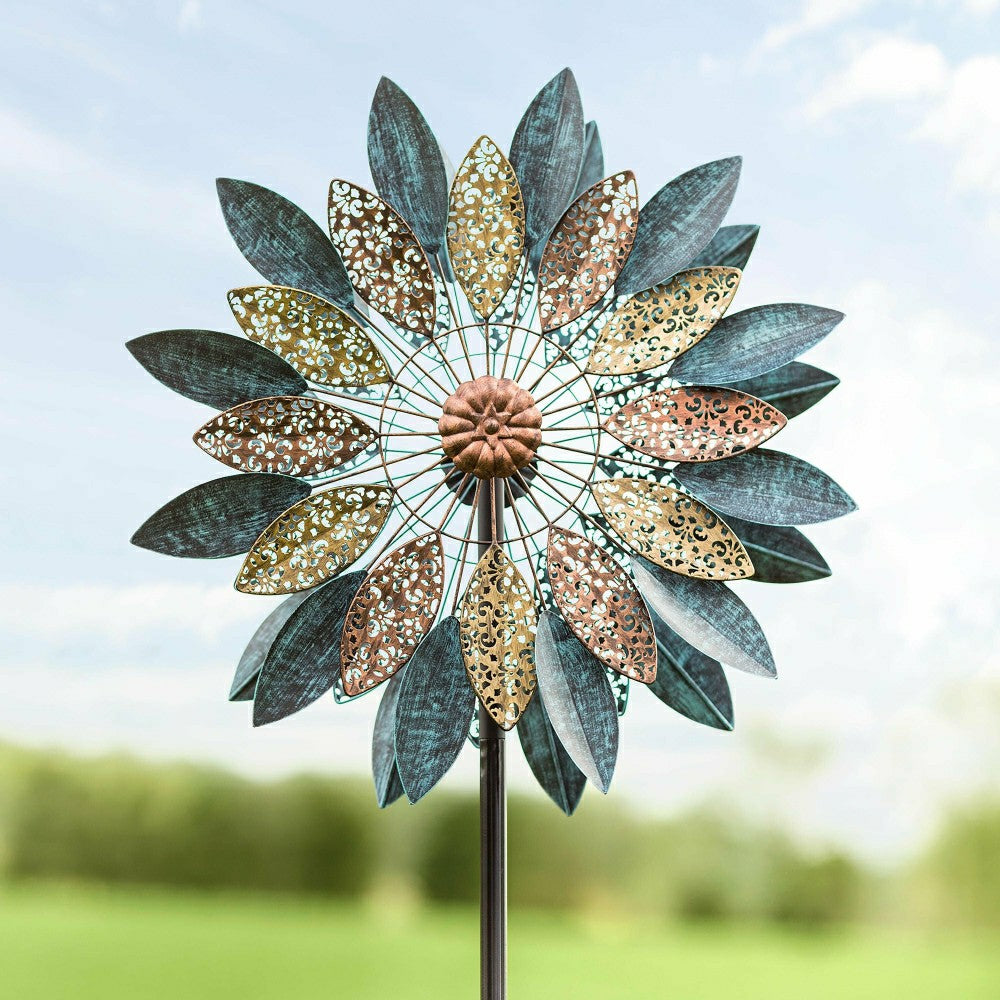 Plow & Hearth Metal Wind Spinner with Patina-Like Blue
