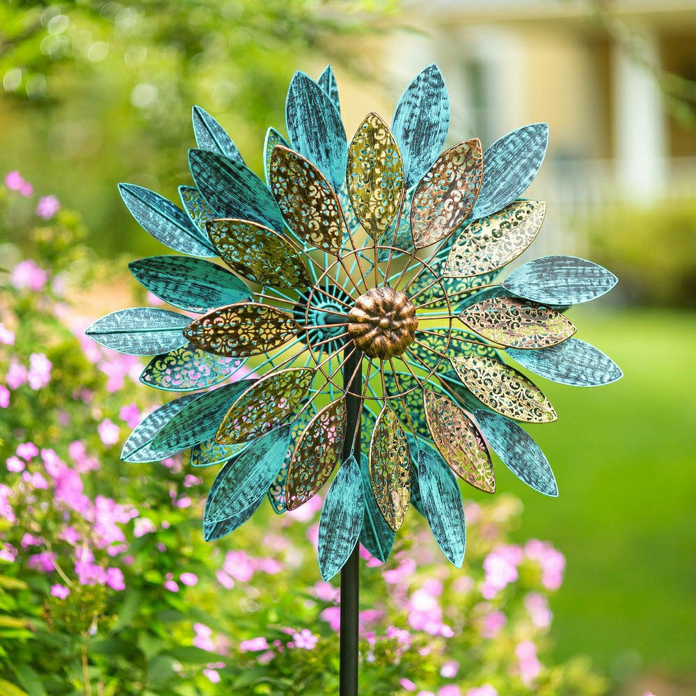Plow & Hearth Metal Wind Spinner with Patina-Like Blue