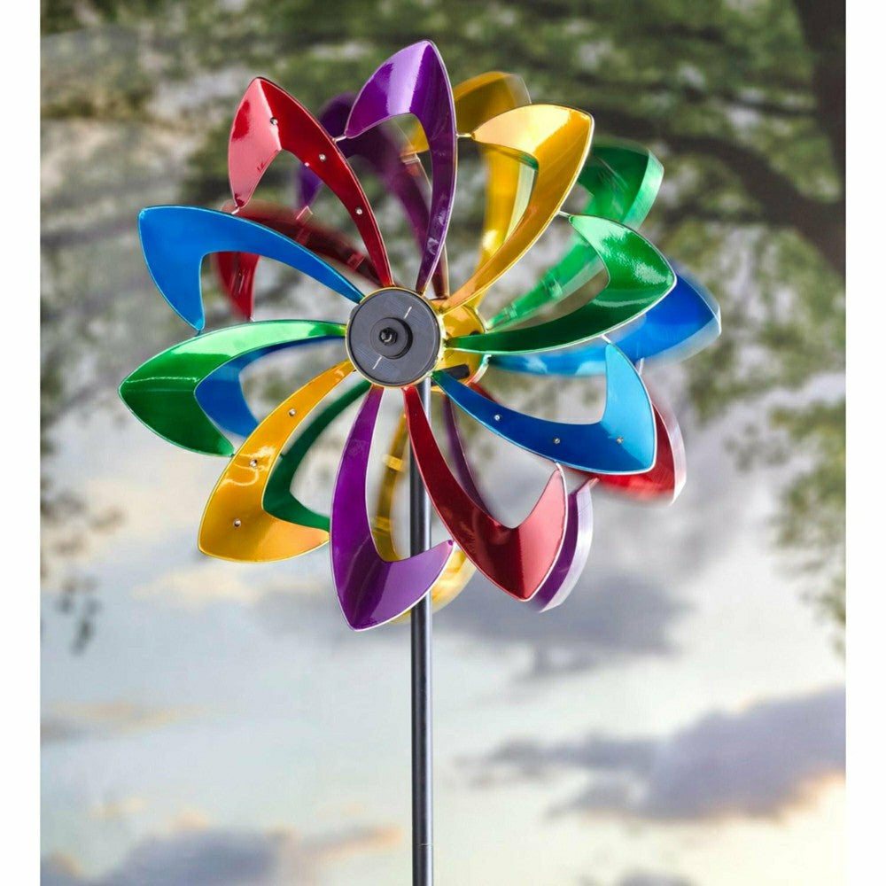 Plow & Hearth 75" LED Solar Flower Wind Spinner